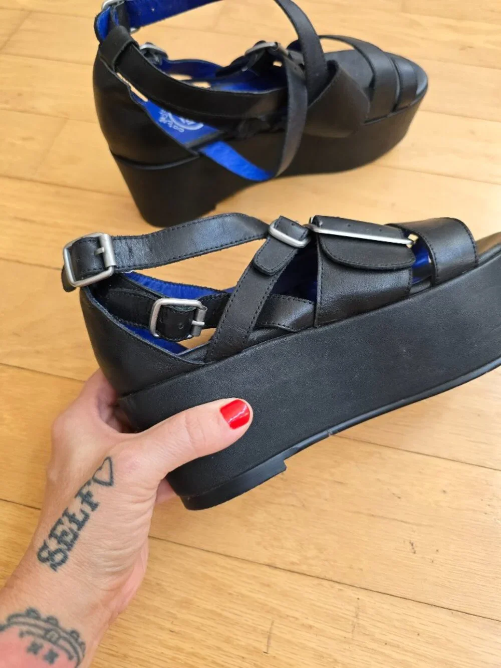 Jeffrey Campbell Ibiza Last black leather Y2K aesthetic platform sandals WMS 6.5